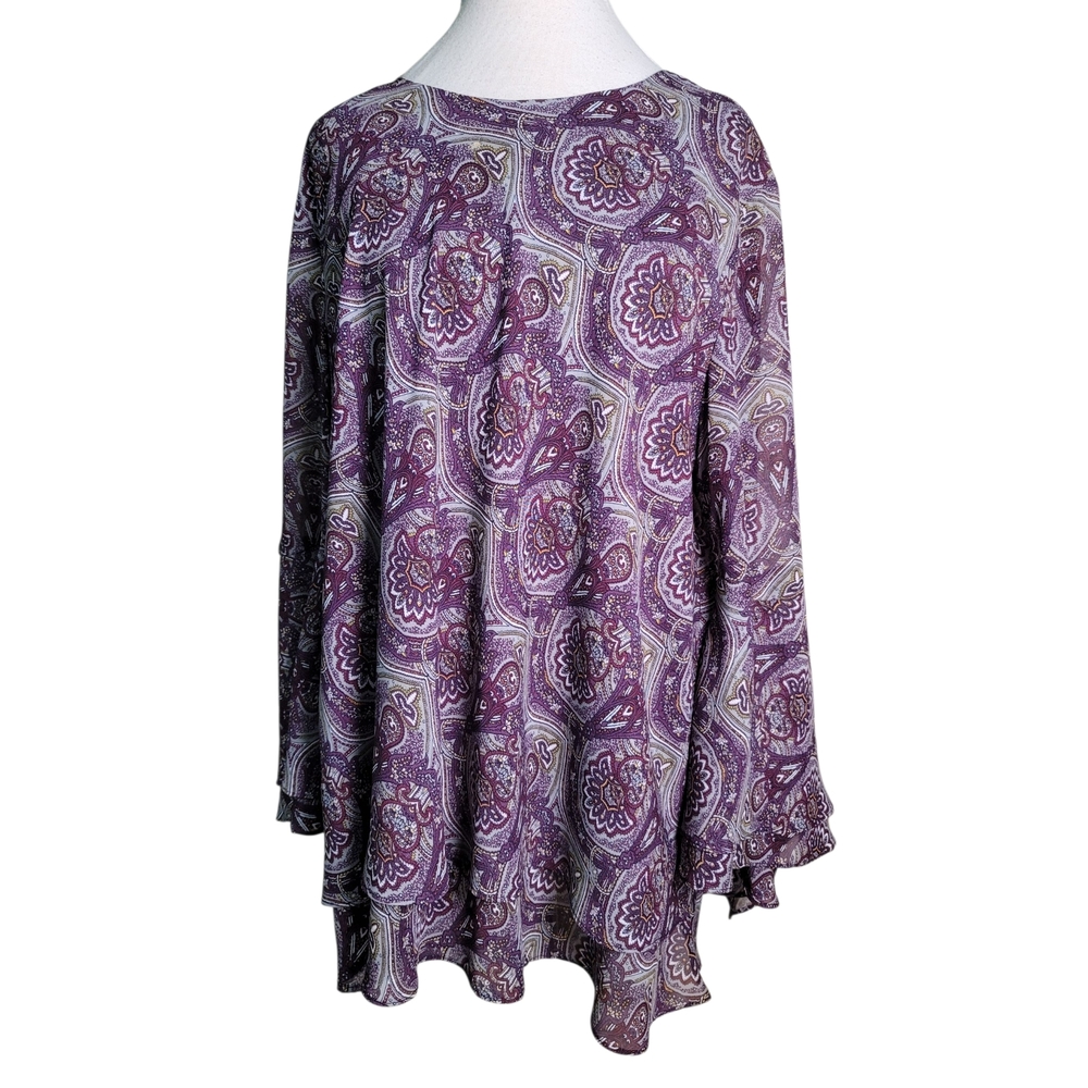Ashley Stewart Purple Paisley Long Sleeve Women's Top Size 20